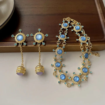 DAIIIBABYYY  -  Retro palace exquisite gem necklace long earrings